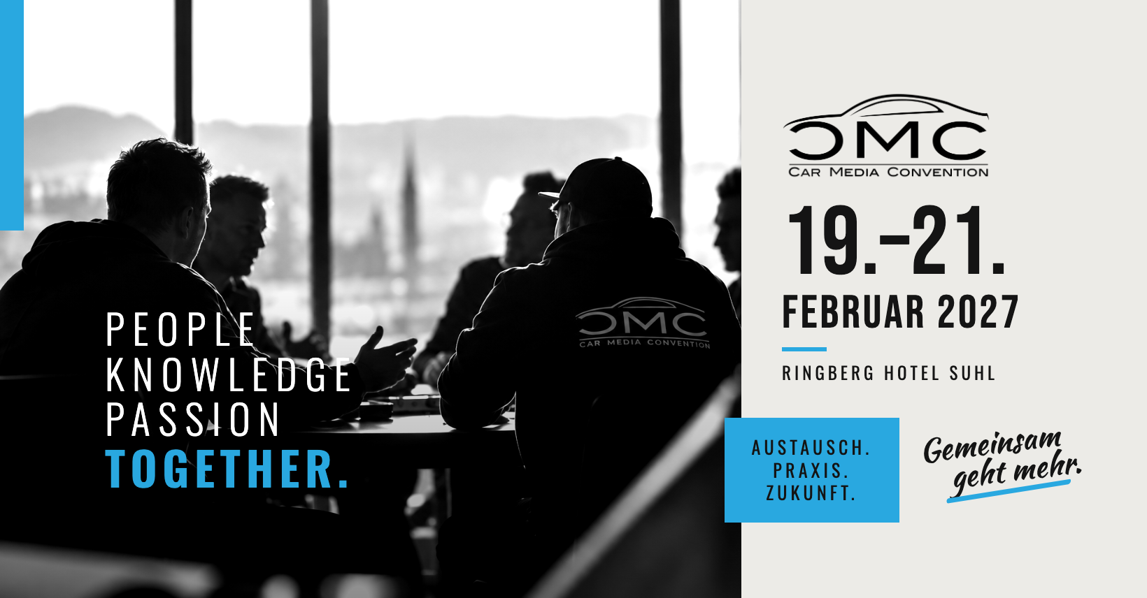 Car Media Convention 2027, 19.–21. Februar 2027, Ringberg Hotel Suhl. People, Knowledge, Passion, Together.