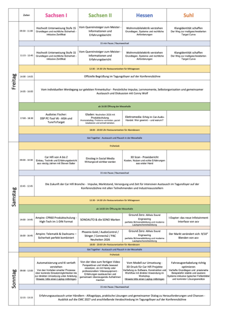 Vorschau des Stundenplans der CMC 2026